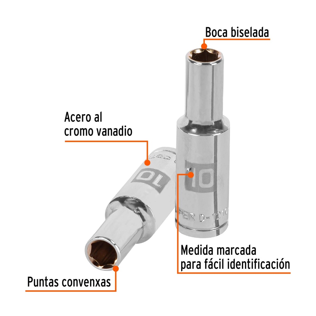 Dado largo de 10 mm, 6 puntas, cuadro 1/2', Truper