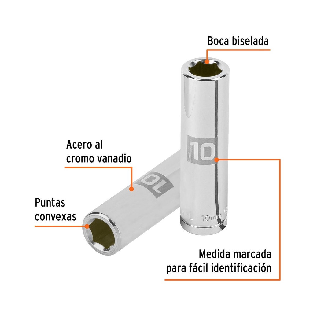 Dado largo de 10 mm, 6 puntas, cuadro 3/8', Truper