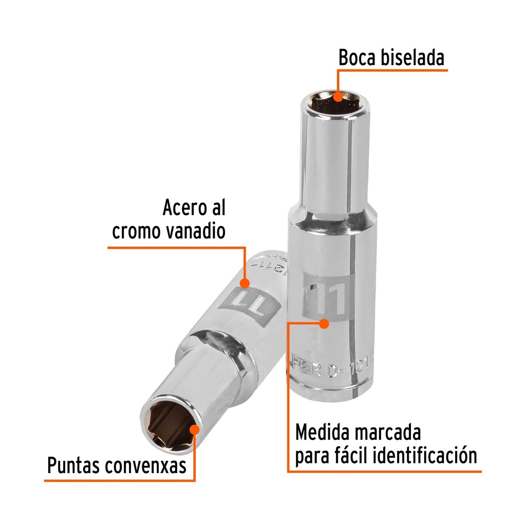 Dado largo de 11 mm, 6 puntas, cuadro 1/2', Truper