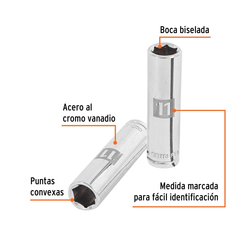 Dado largo de 11 mm, 6 puntas, cuadro 3/8', Truper