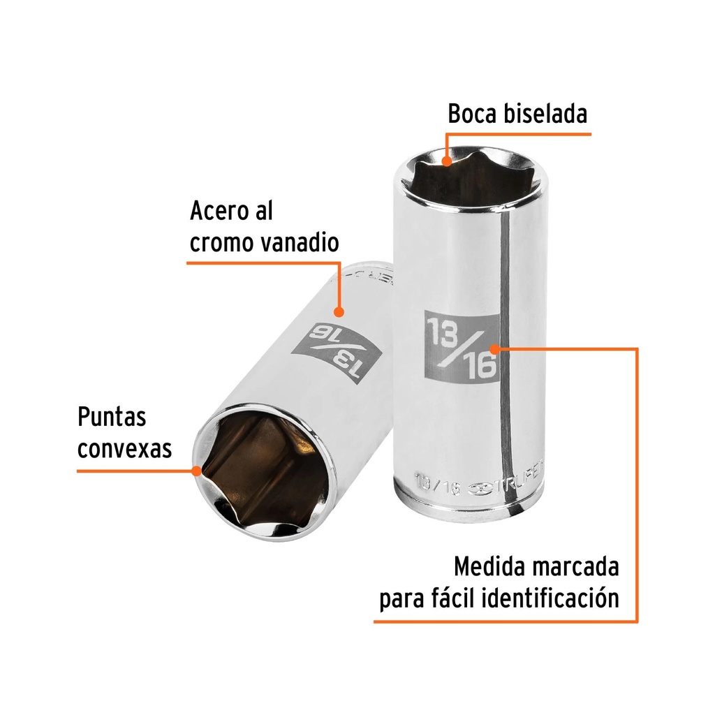 Dado largo de 13/16', 6 puntas, cuadro 3/8', Truper