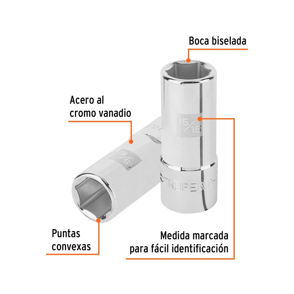 Dado largo de 15/16', 6 puntas, cuadro 3/4', Truper