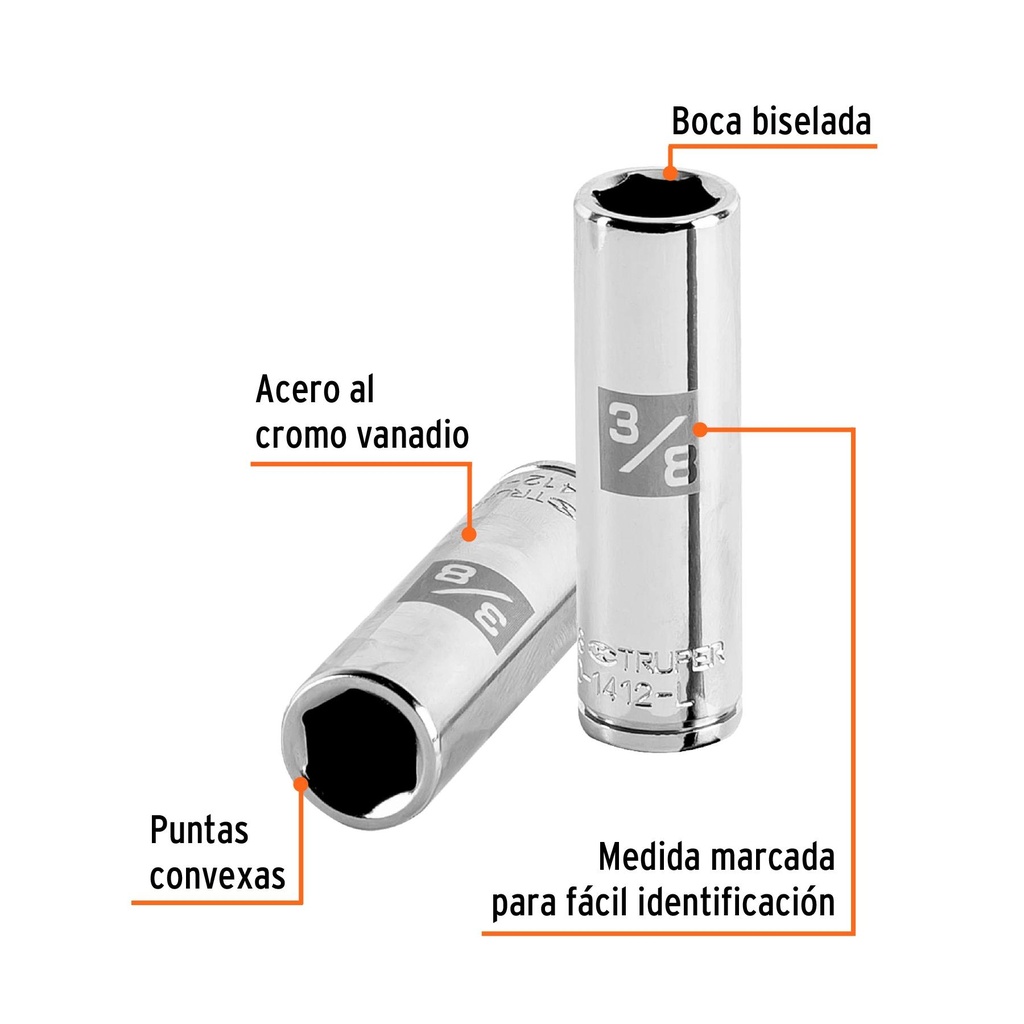 Dado largo de 3/8', 6 puntas, cuadro 1/4', Truper