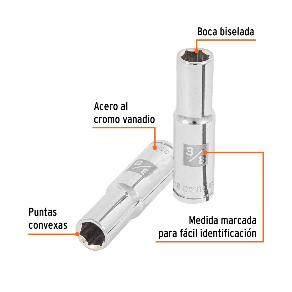 Dado largo de 3/8', 6 puntas, cuadro 3/8', Truper