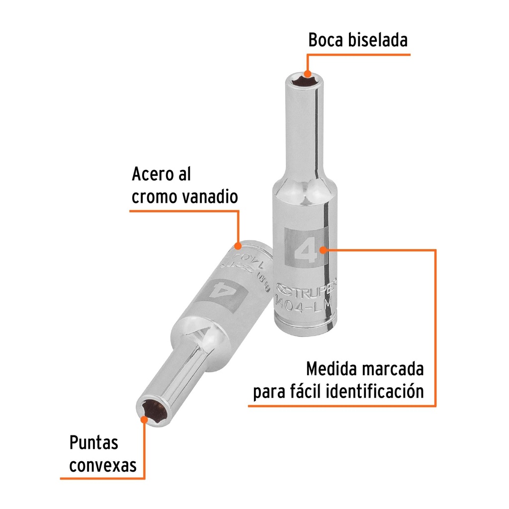 Dado largo de 4 mm, 6 puntas, cuadro 1/4', Truper