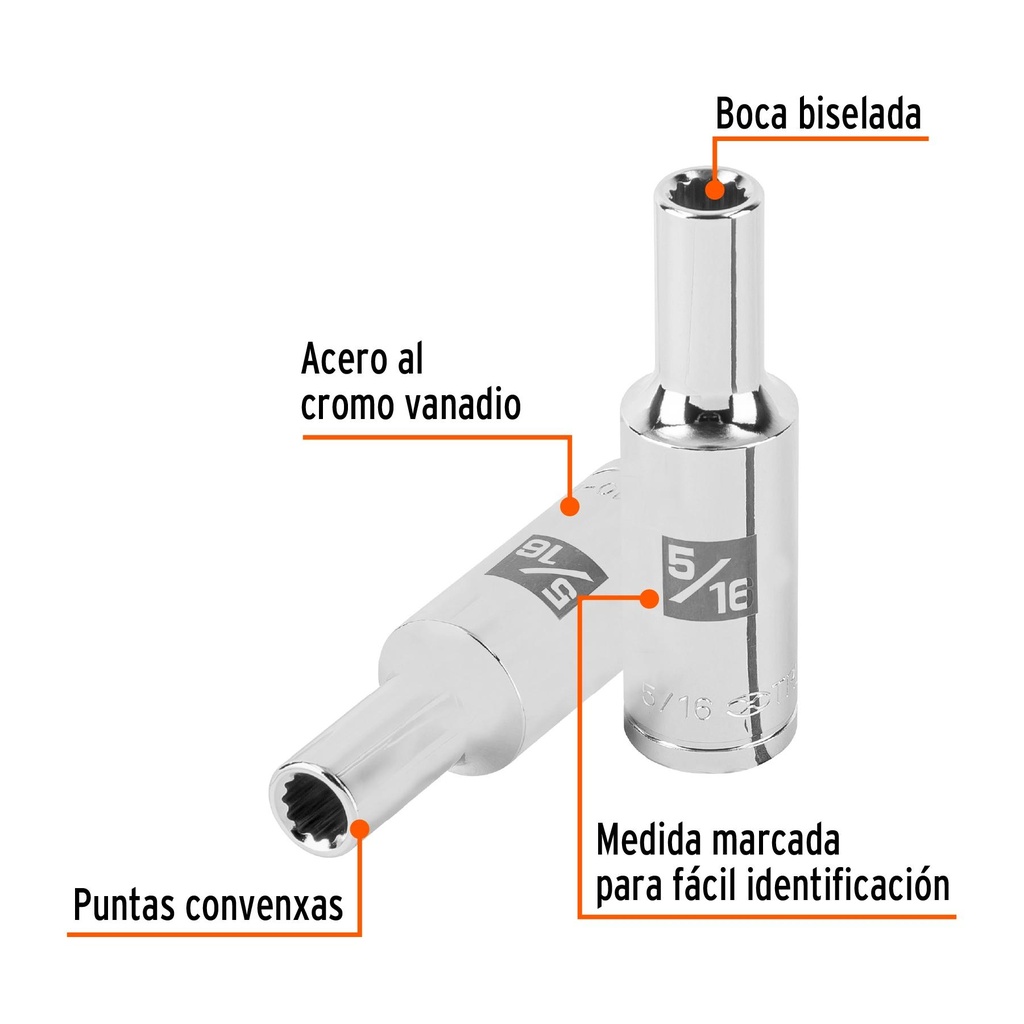 Dado largo de 5/16' 12 puntas, cuadro 1/2', Truper