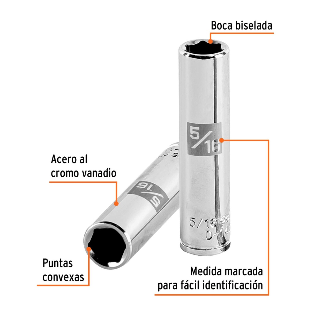 Dado largo de 5/16', 6 puntas, cuadro 1/4', Truper