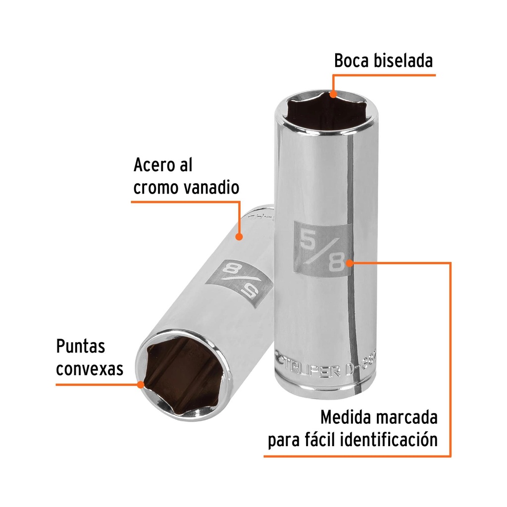 Dado largo de 5/8', 6 puntas, cuadro 3/8', Truper