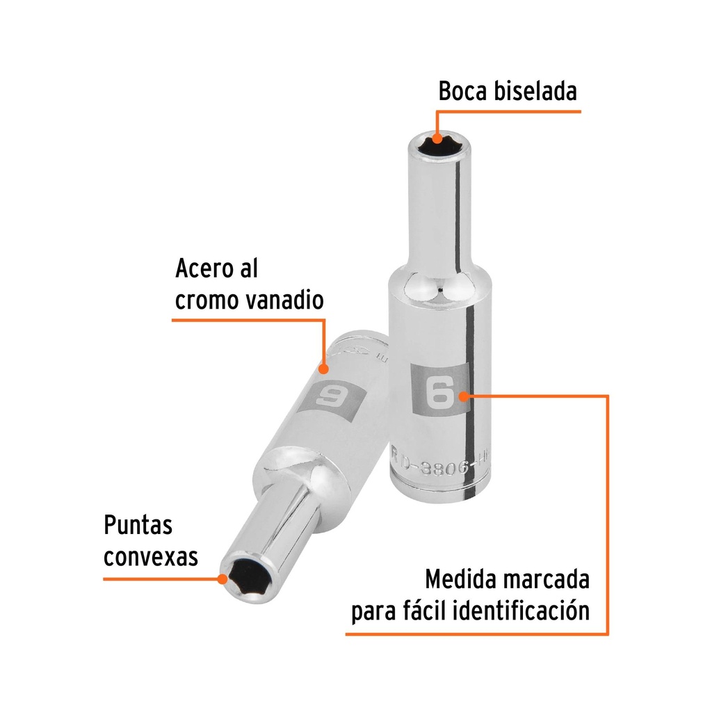 Dado largo de 6 mm, 6 puntas, cuadro 3/8', Truper