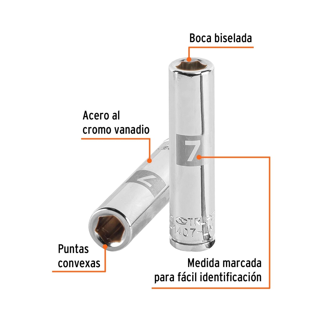 Dado largo de 7 mm, 6 puntas, cuadro 1/4', Truper