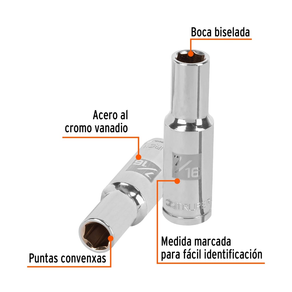 Dado largo de 7/16', 6 puntas, cuadro 1/2', Truper