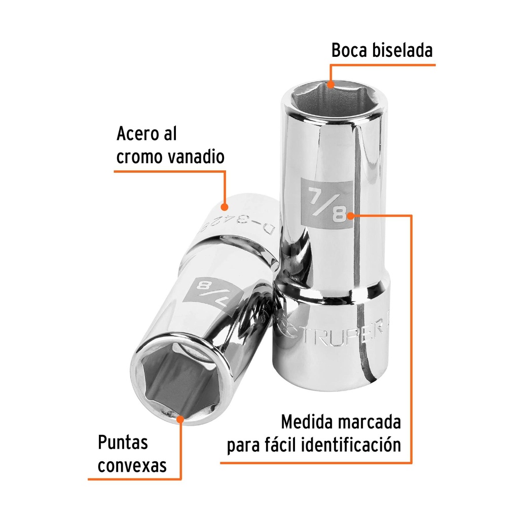 Dado largo de 7/8', 6 puntas, cuadro 3/4', Truper