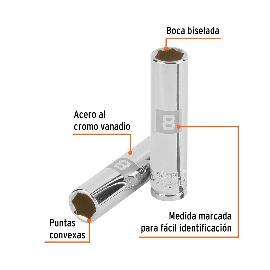 Dado largo de 8 mm, 6 puntas, cuadro 1/4', Truper