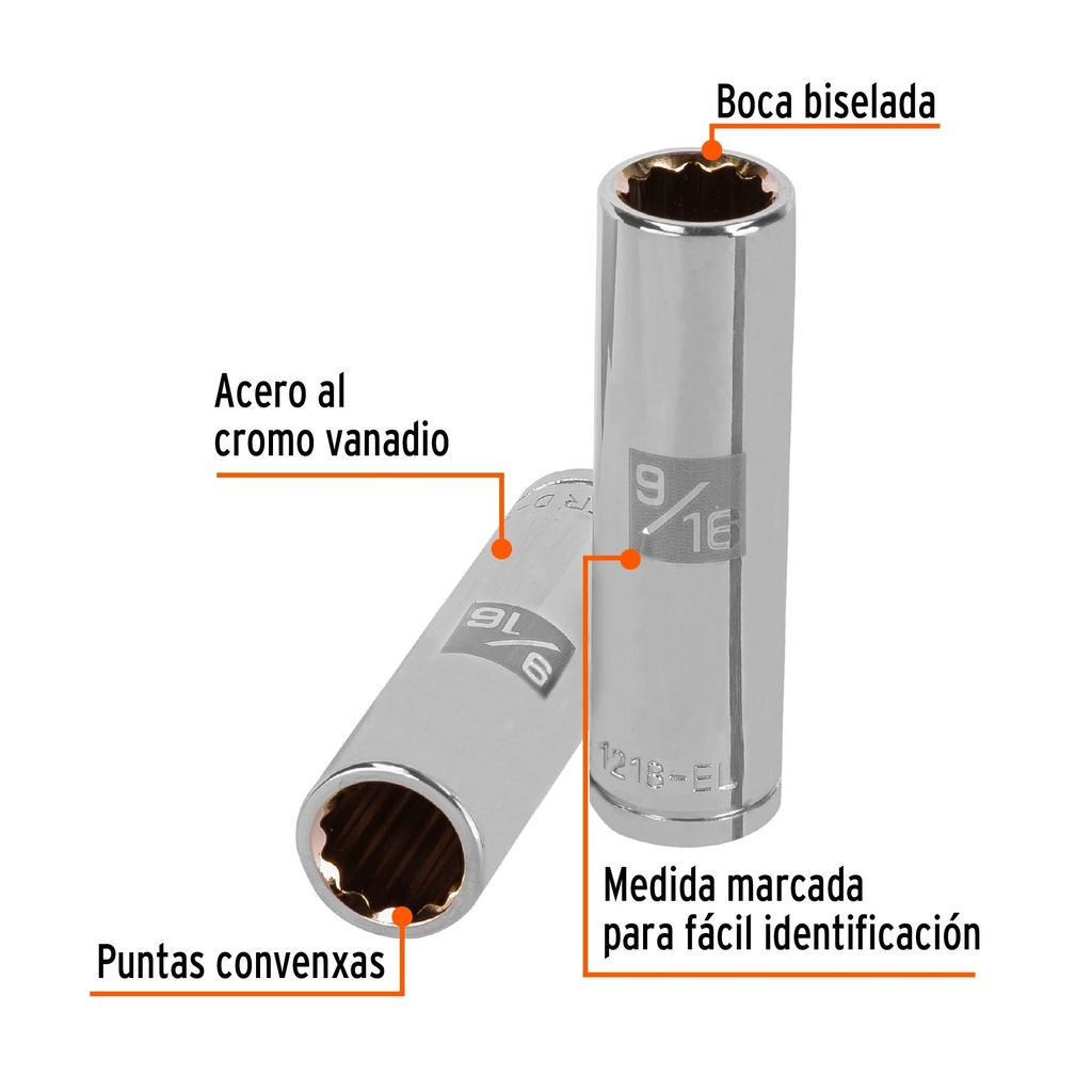 Dado largo de 9/16', 12 puntas, cuadro 1/2', Truper