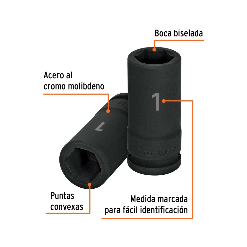 Dado largo de impacto de 1', 6 puntas, cuadro 3/4', Truper