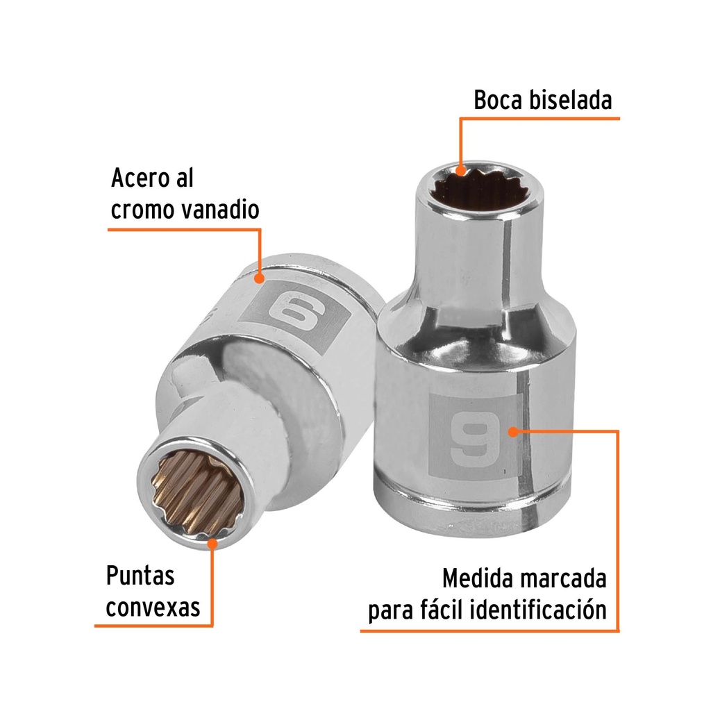 Dado de 9 mm, 12 puntas, cuadro 1/2', Truper