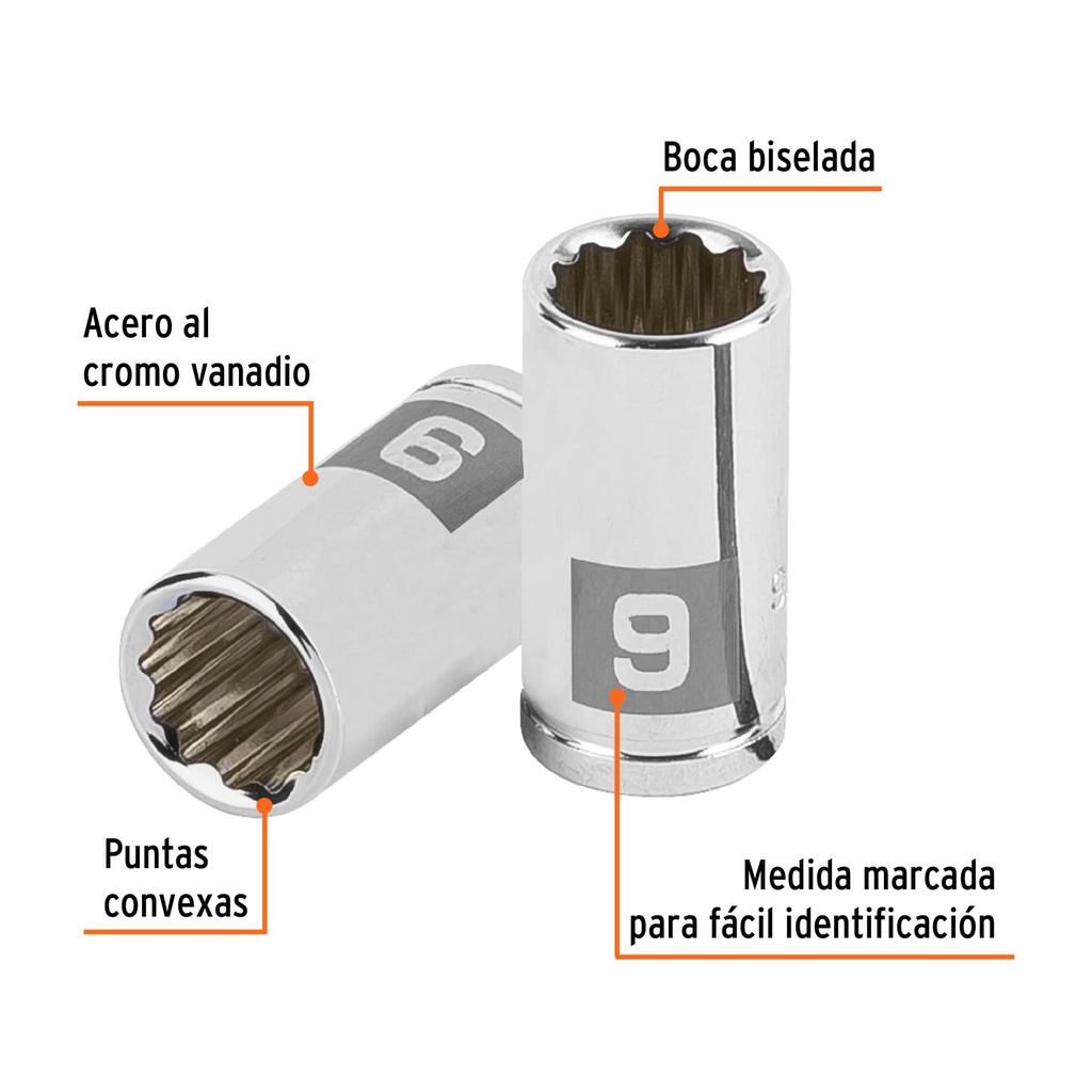 Dado de 9 mm, 12 puntas, cuadro 1/4', Truper