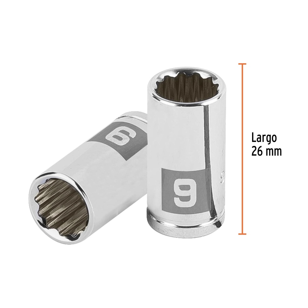 Dado de 9 mm, 12 puntas, cuadro 1/4', Truper