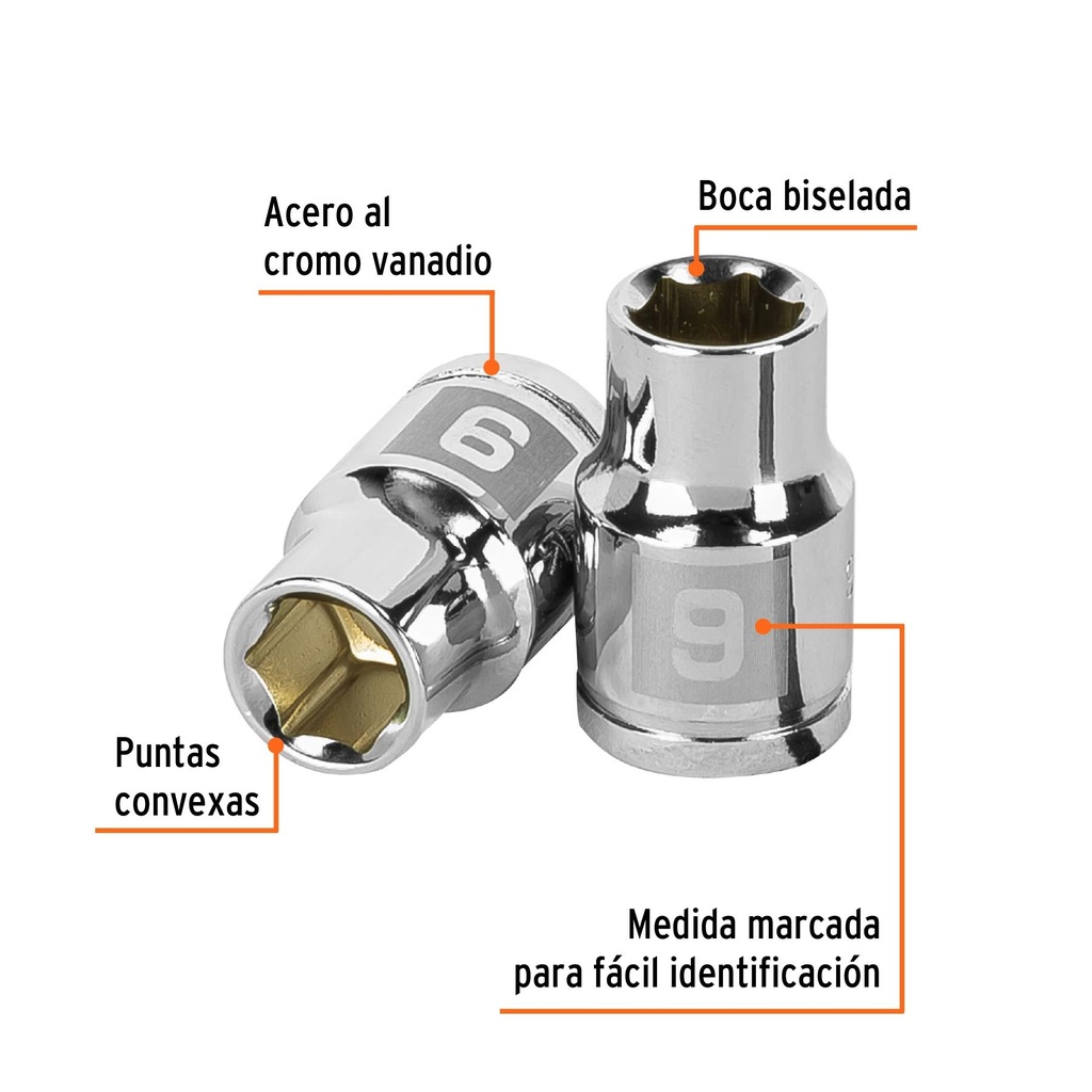 Dado de 9 mm, 6 puntas, cuadro 3/8', Truper