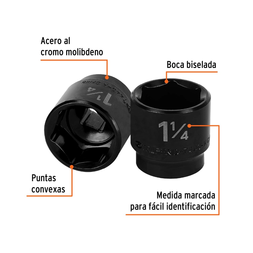 Dado de impacto de 1-1/4', 6 puntas, cuadro 1/2', Truper