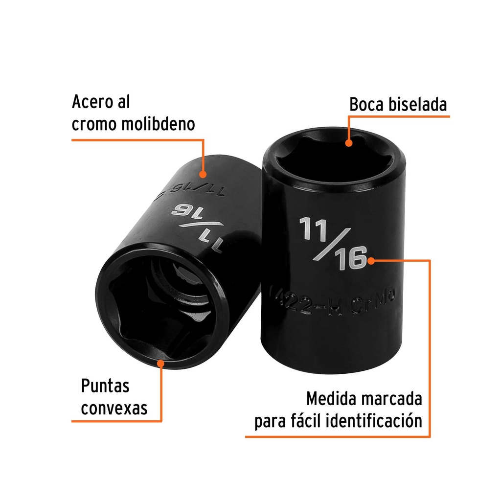 Dado de impacto de 11/16', 6 puntas, cuadro 1/2', Truper