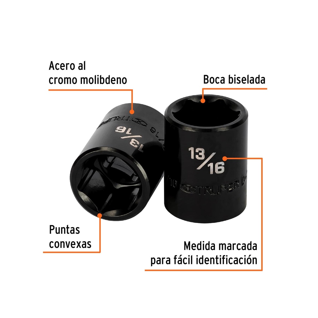 Dado de impacto de 13/16', 6 puntas, cuadro 1/2', Truper