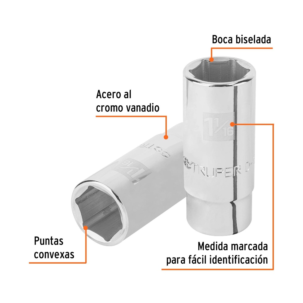 Dado largo de 1-1/16', 6 puntas, cuadro 3/4', Truper