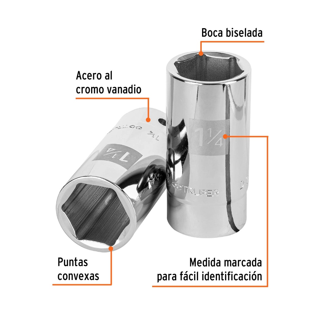 Dado largo de 1-1/4', 6 puntas, cuadro 3/4', Truper