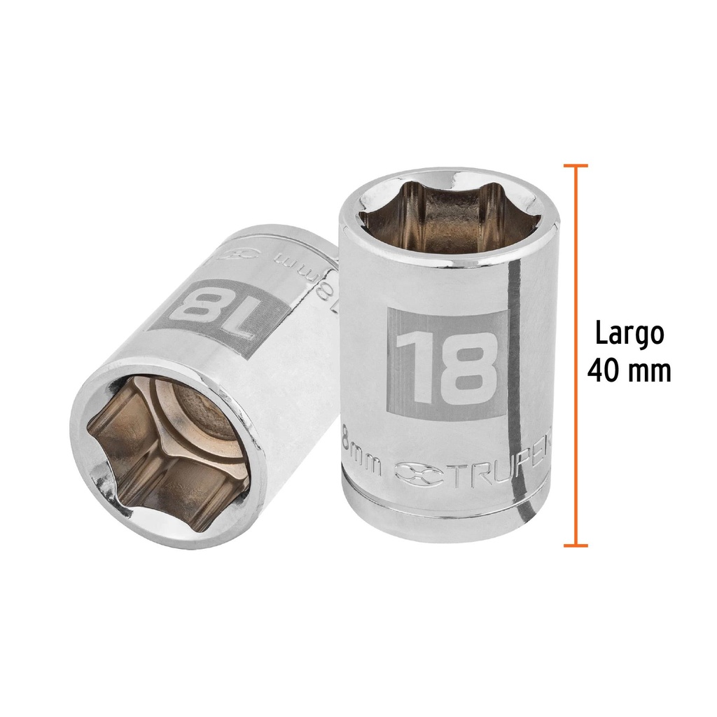 Dado de 18 mm, 6 puntas, cuadro 1/2', Truper