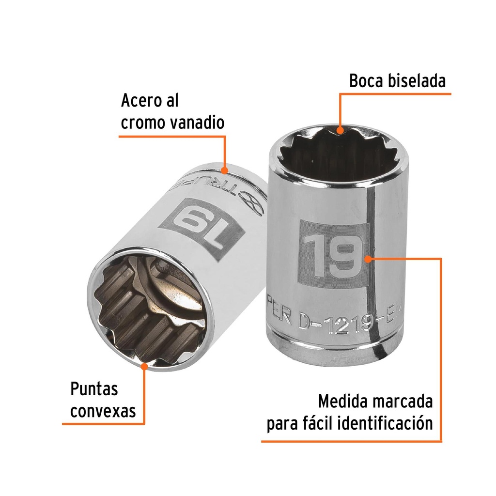 Dado de 19 mm, 12 puntas, cuadro 1/2', Truper