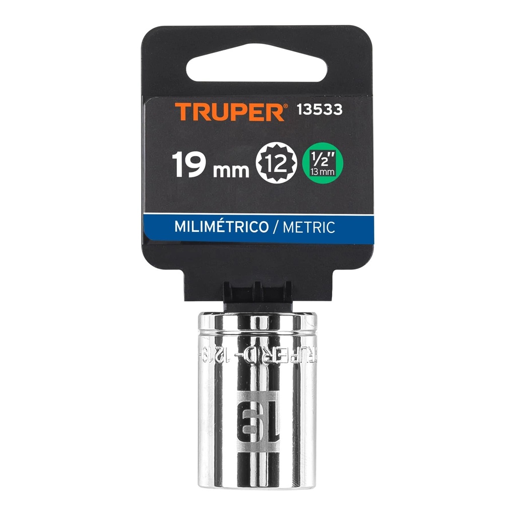 Dado de 19 mm, 12 puntas, cuadro 1/2', Truper