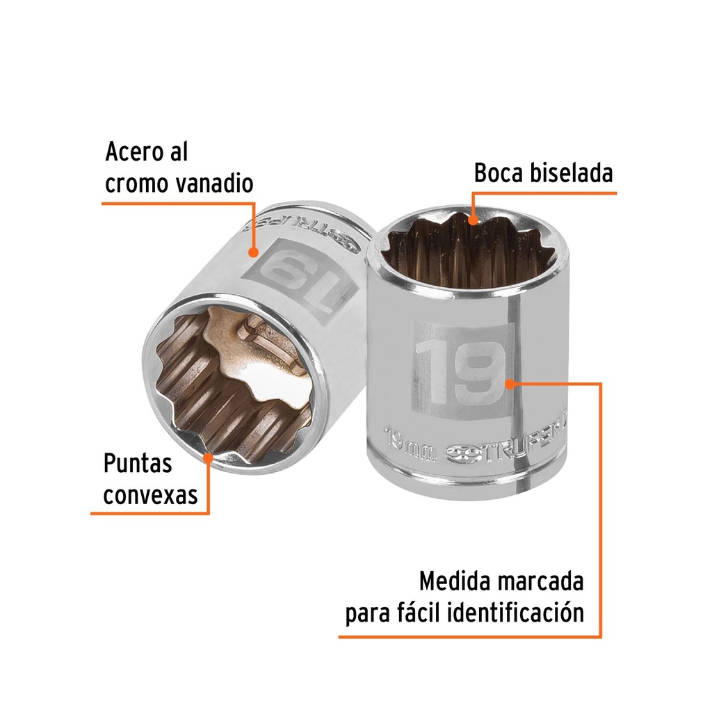 Dado de 19 mm, 12 puntas, cuadro 3/8', Truper