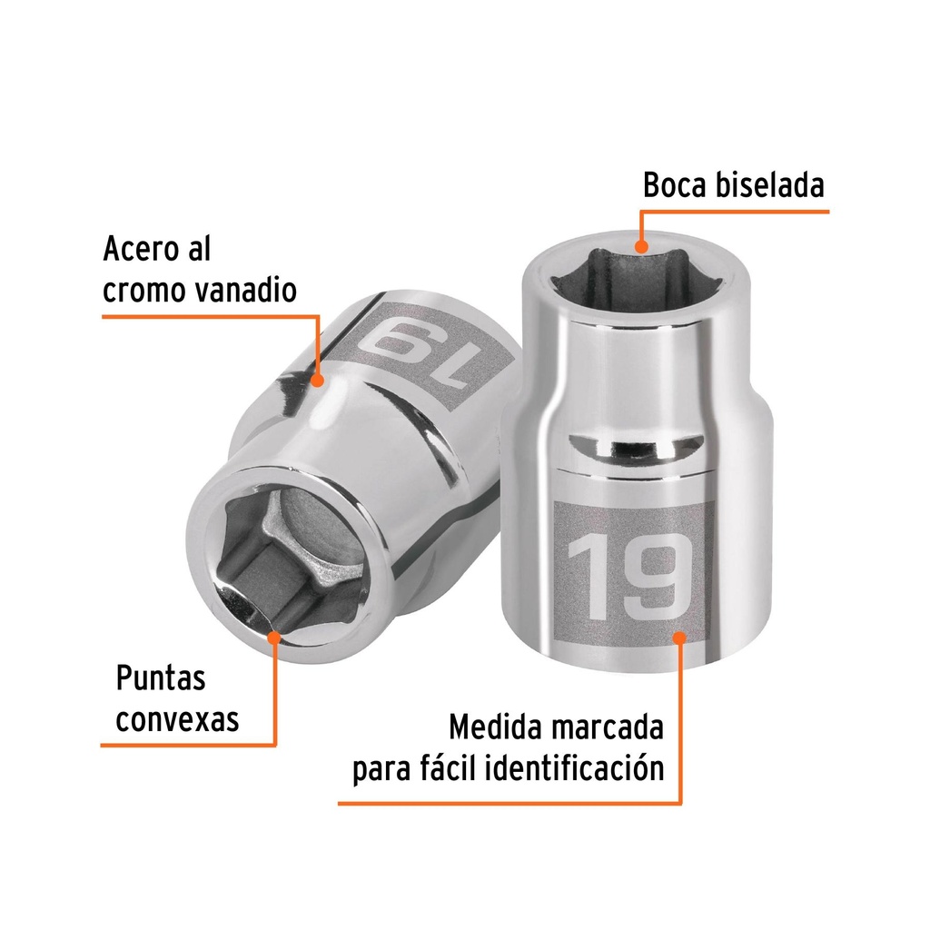 Dado de 19 mm, 6 puntas, cuadro 3/4', Truper