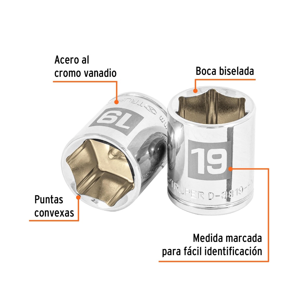 Dado de 19 mm, 6 puntas, cuadro 3/8', Truper