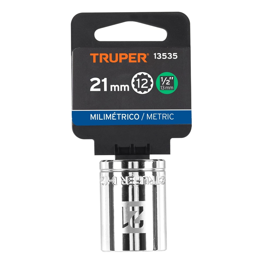 Dado de 21 mm, 12 puntas, cuadro 1/2', Truper