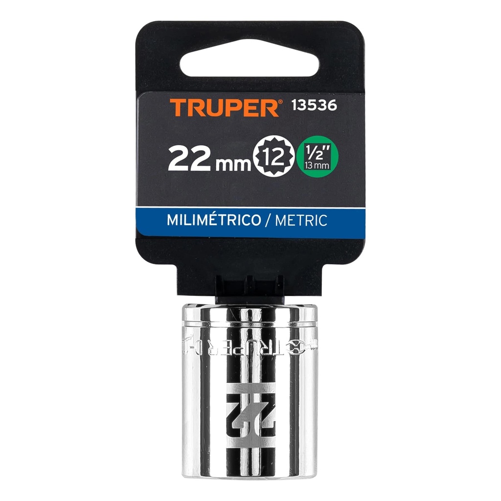 Dado de 22 mm, 12 puntas, cuadro 1/2', Truper