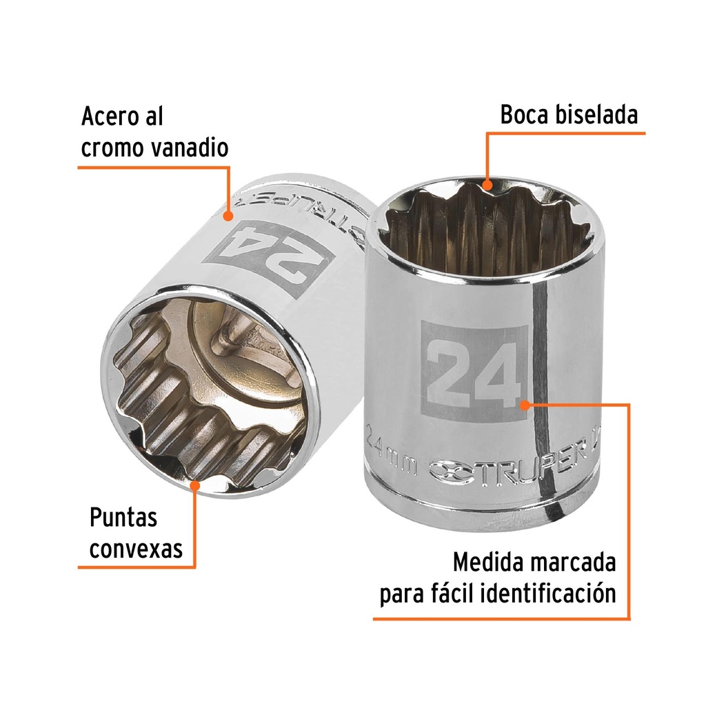 Dado de 24 mm, 12 puntas, cuadro 1/2', Truper