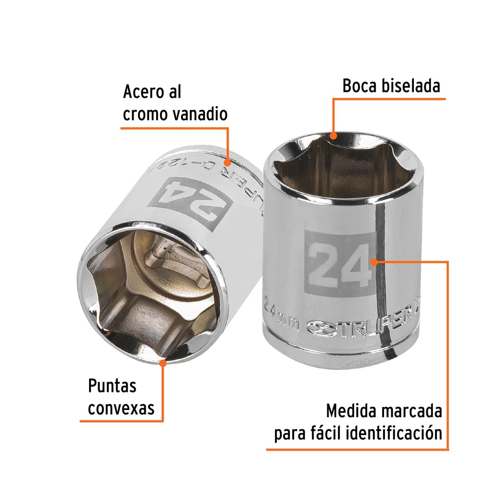 Dado de 24 mm, 6 puntas, cuadro 1/2', Truper