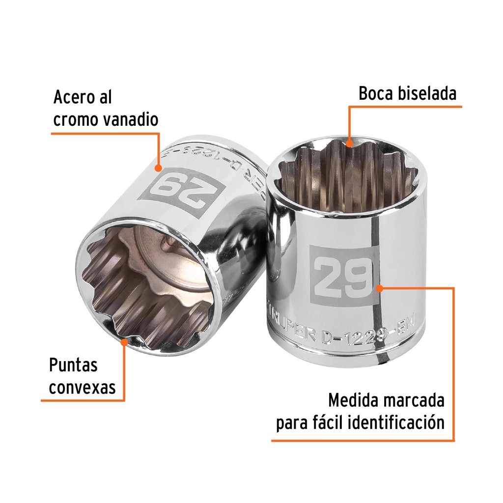 Dado de 29 mm, 12 puntas, cuadro 1/2', Truper