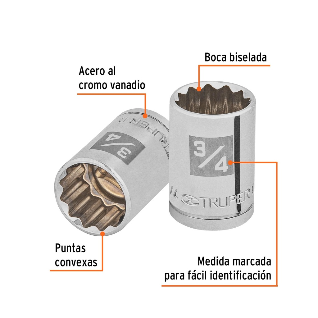 Dado de 3/4', 12 puntas, cuadro 1/2', Truper