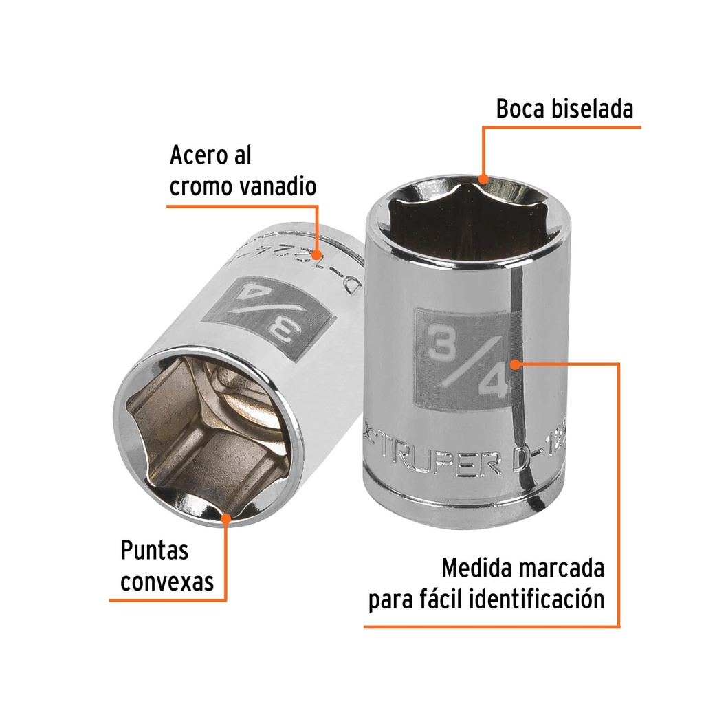 Dado de 3/4', 6 puntas, cuadro 1/2', Truper