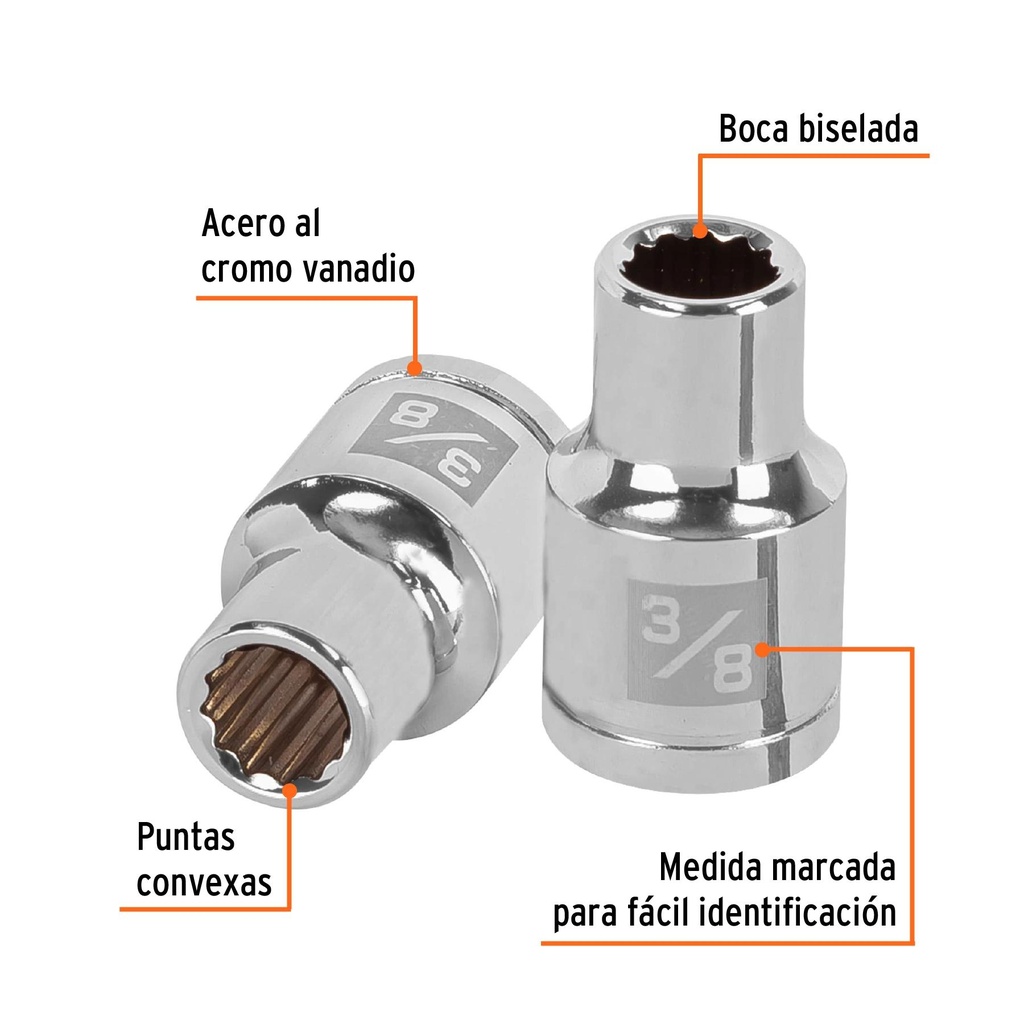 Dado de 3/8', 12 puntas, cuadro 1/2', Truper