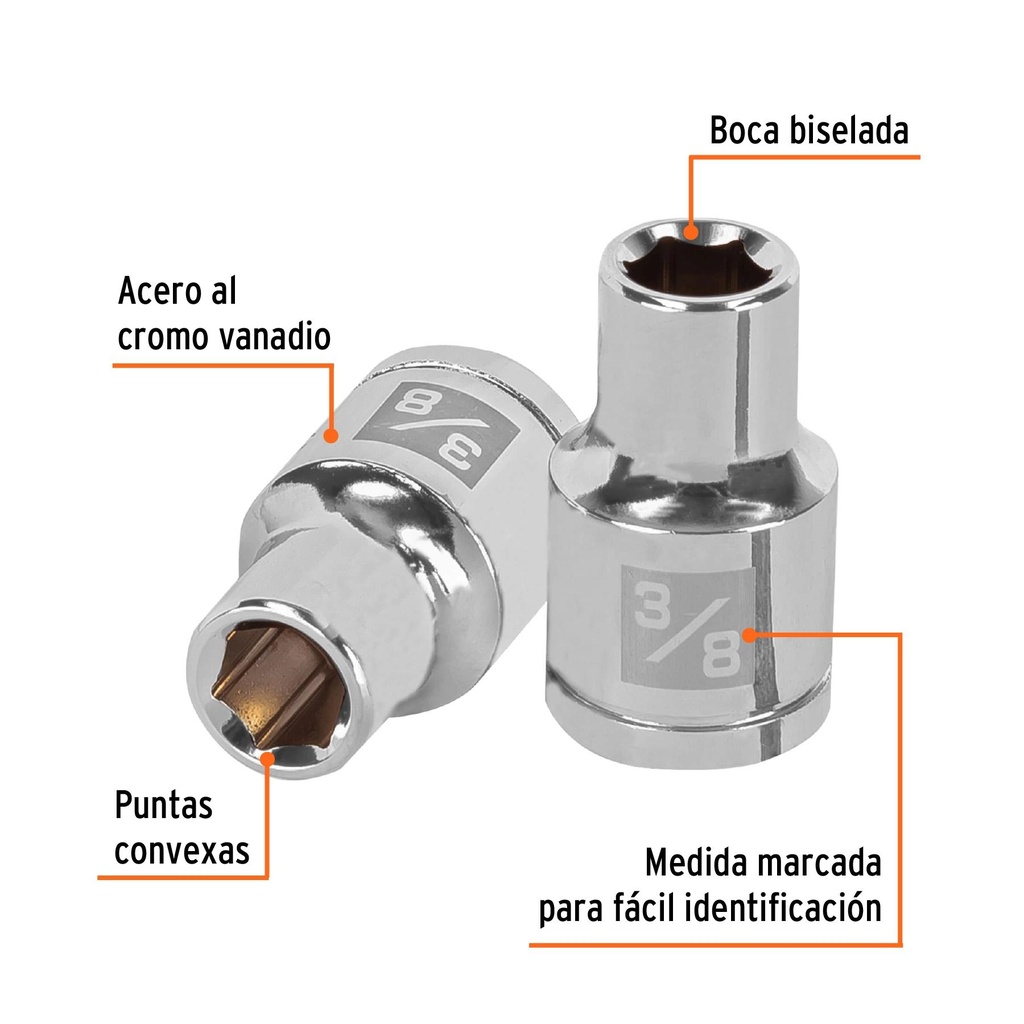 Dado de 3/8', 6 puntas, cuadro 1/2', Truper