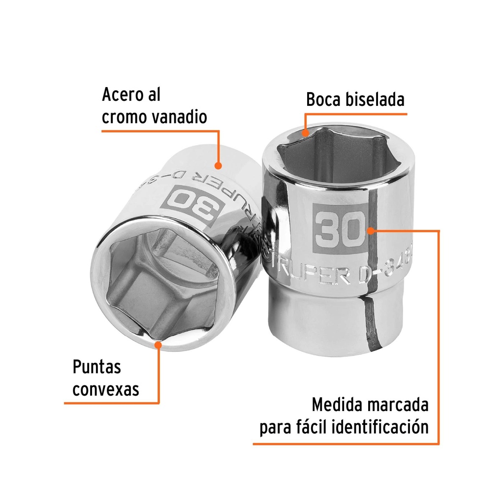 Dado de 30 mm, 6 puntas, cuadro 3/4', Truper