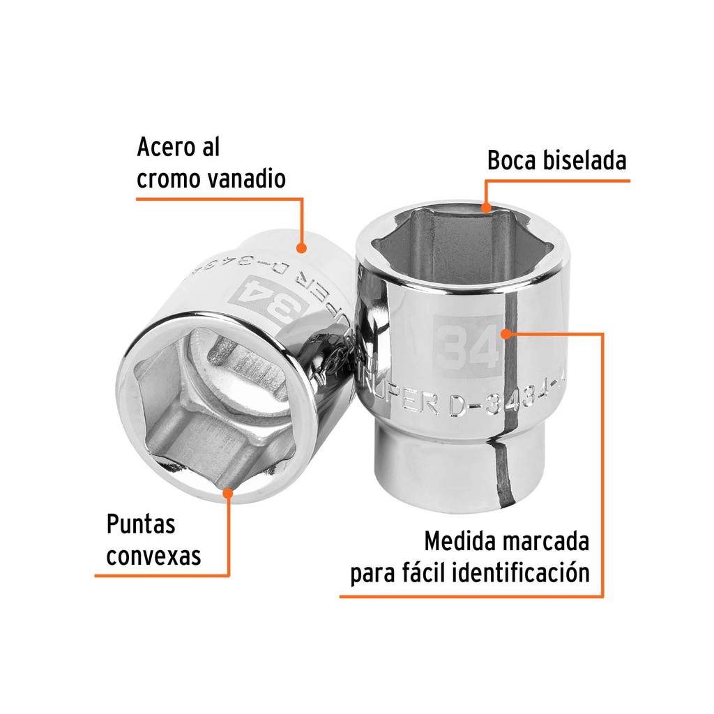 Dado de 34 mm, 6 puntas, cuadro 3/4', Truper