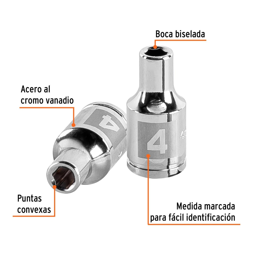 Dado de 4 mm, 6 puntas, cuadro 1/4', Truper