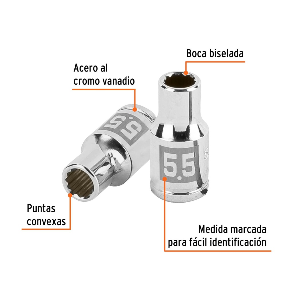 Dado de 5.5 mm, 12 puntas, cuadro 1/4', Truper