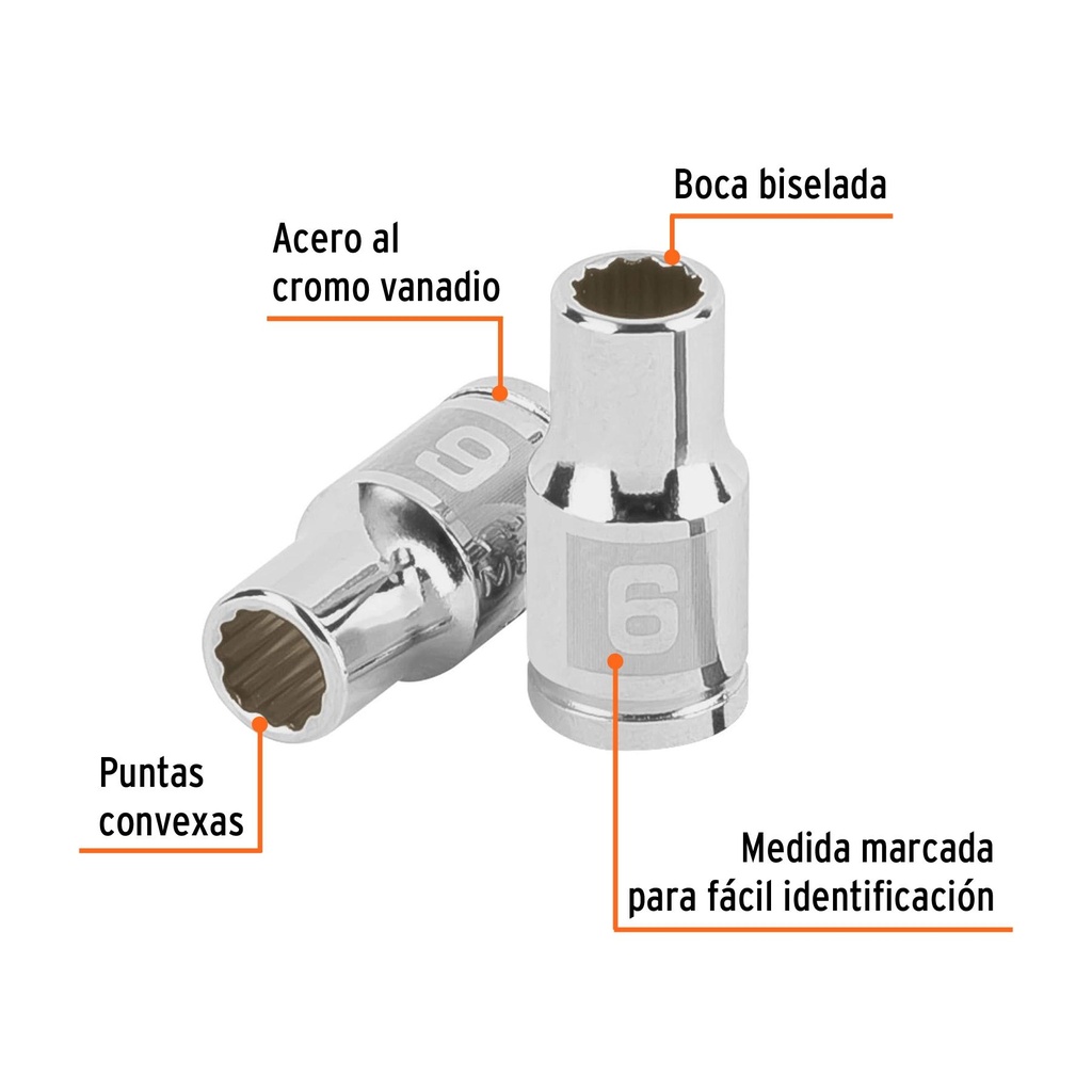 Dado de 6 mm, 12 puntas, cuadro 1/4', Truper