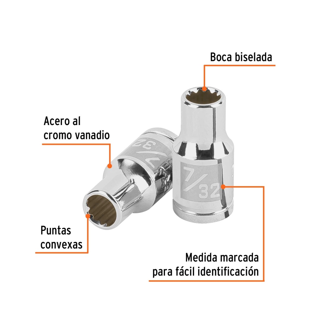 Dado de 7/32', 12 puntas, cuadro 1/4', Truper