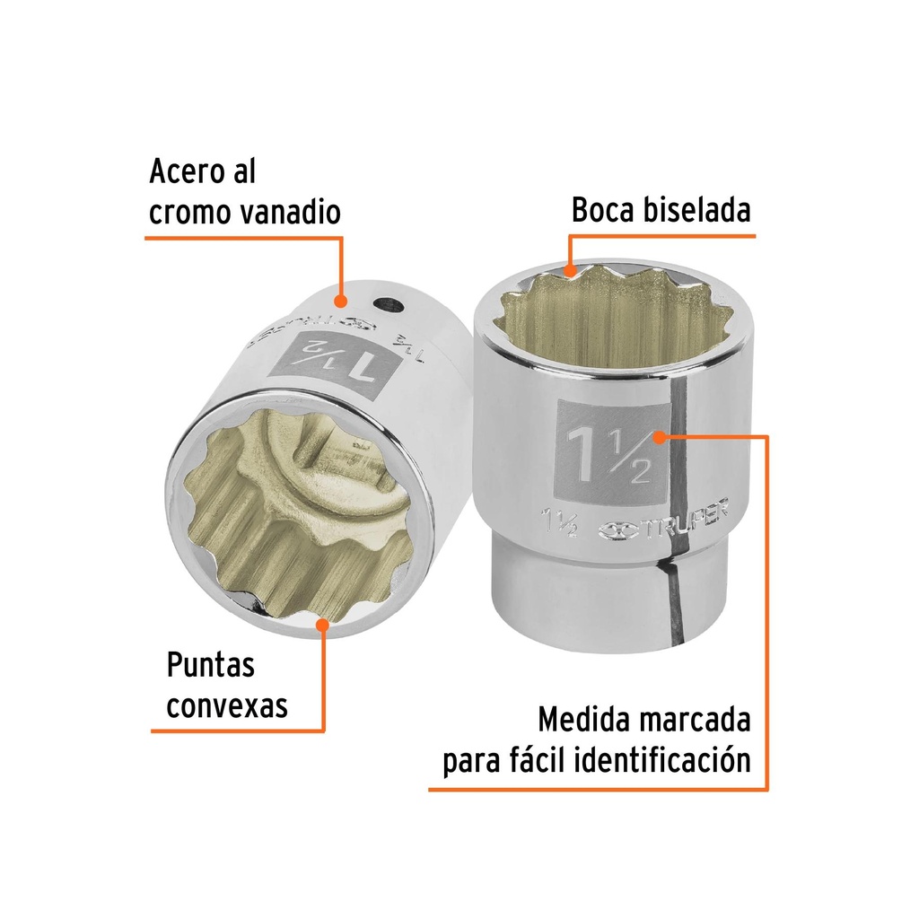 Dado de 1-1/2', 12 puntas, cuadro 3/4', Truper